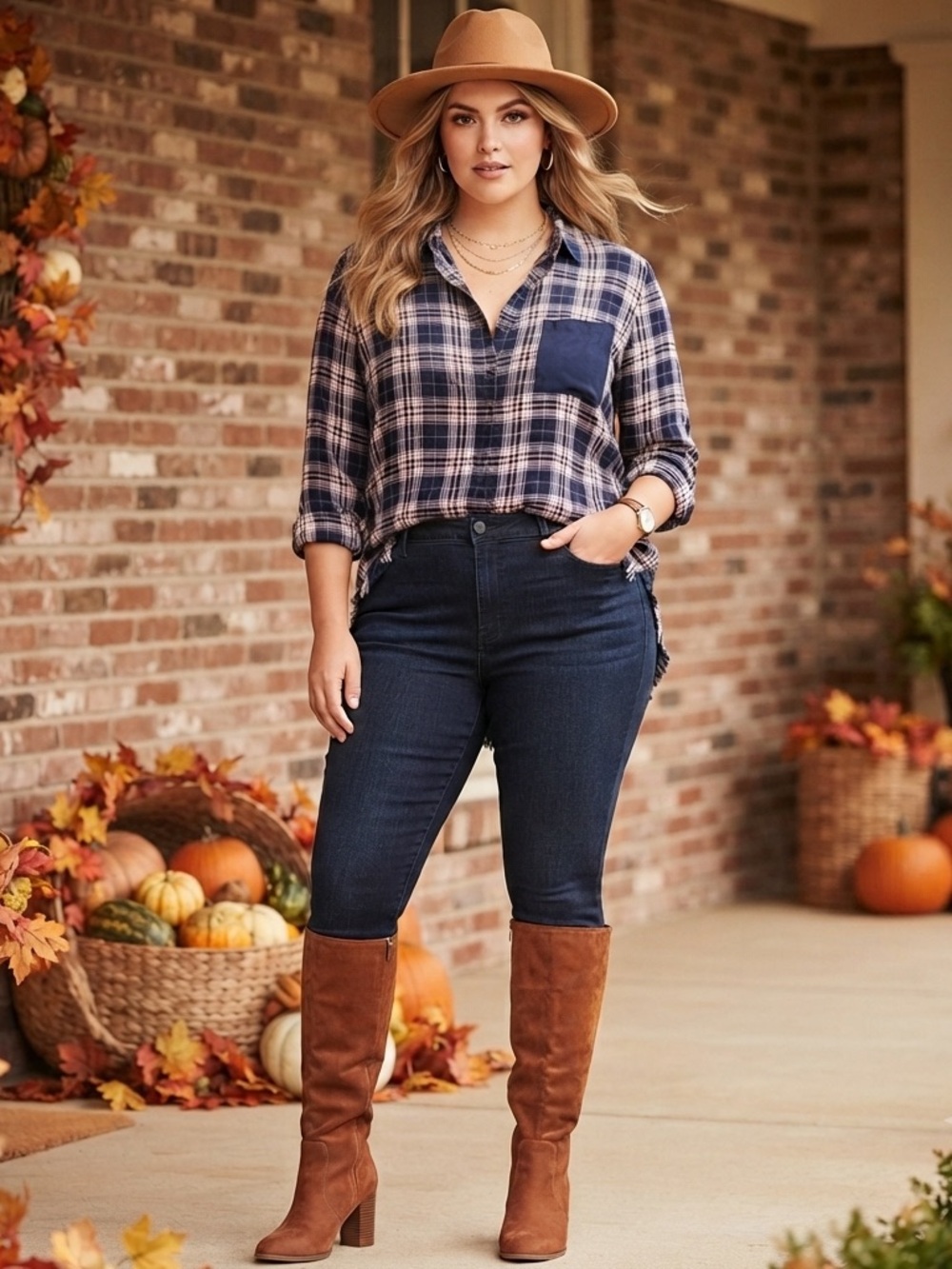 Dear John Navy Blue & Peach Button Up long Sleeve Top